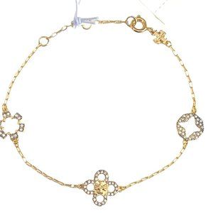 NWT Tory Burch KIRA GOLD PAVE Clover Bracelet w Dust Cover Rt $168